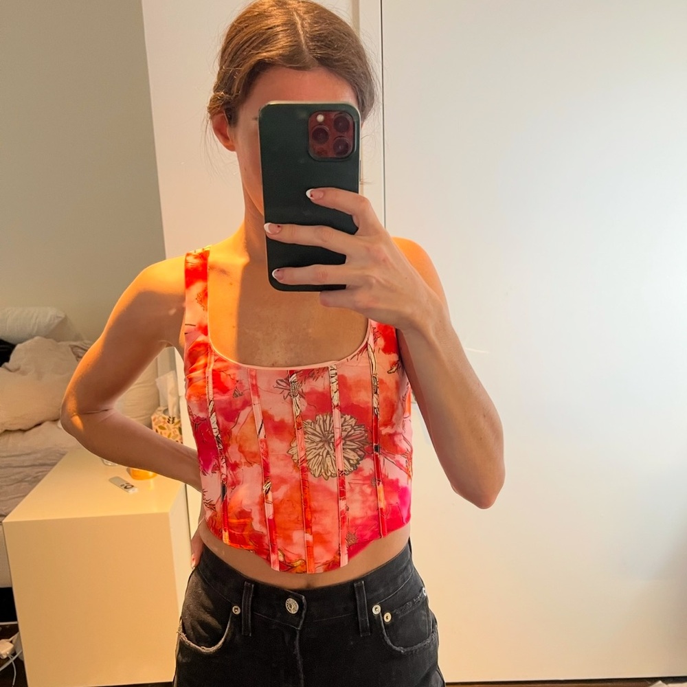 Floral Pink and Orange Women's Top